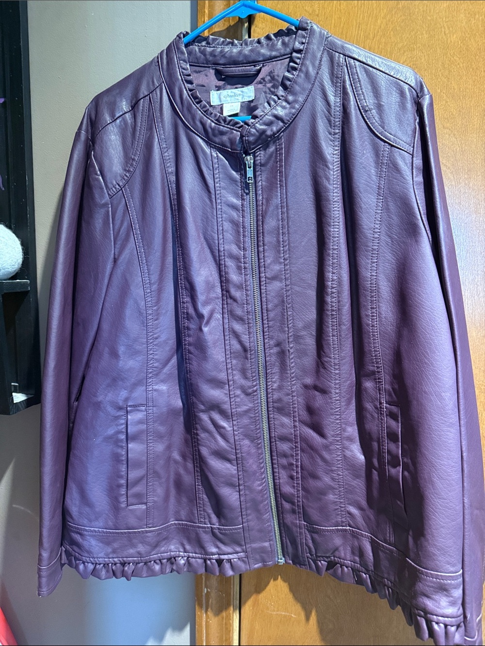 CJ Banks Plum Fake Leather Zip Jacket